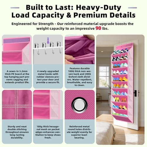 PAULONE 10-Pocket Multi-Use Over the Door Organizer, Heavy Duty 95lbs Capacity with Breathable Mesh, Versatile Hanging Storage for Shoes, Toys, Office Supplies-Classic (Blush Pink, 10-Shelf,) - color: Blush Pink, size: 10-Shelf,