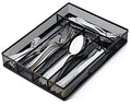 JANE EYRE Utensil Drawer Organizer, Cutlery Tray Silverware Flatware Storage Divider for Kitchen, Mesh Wire with Non-slip Foam Feet, 5 Component, Black - color: Black