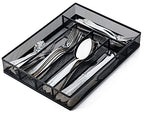 JANE EYRE Utensil Drawer Organizer, Cutlery Tray Silverware Flatware Storage Divider for Kitchen, Mesh Wire with Non-slip Foam Feet, 5 Component, Black - color: Black