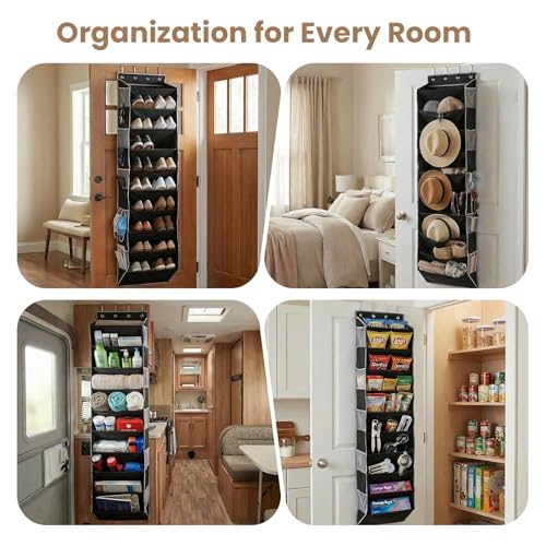 10-Tier Over The Door Organizer with 4 Anti-Scratch Silicone Hooks & 10 Side Pockets, Hanging Shoe Organizer for Closet (15-20 Pairs), Behind the Door Storage for Toys, Household Essentials