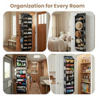 10-Tier Over The Door Organizer with 4 Anti-Scratch Silicone Hooks & 10 Side Pockets, Hanging Shoe Organizer for Closet (15-20 Pairs), Behind the Door Storage for Toys, Household Essentials