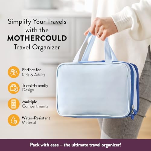 Kids Travel Organizer – Multi-Compartment, Water-Resistant Hanging Bag for Toys, Snacks, & Activities - Compact, Lightweight Design with Hook & Carry Handle - Perfect for Travel Use (Blue, Small) - color: Blue, size: Small