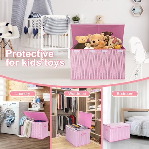 Mayniu Extra Large Toy Box Chest with Dividers, 120L Sturdy Toy Storage Organizer Bin Boxes Basket for Kids, Boys, Girls, Living Room, Nursery, Bedroom, Playroom (26"x17" x17", Pink) - color: Extra Large Pink