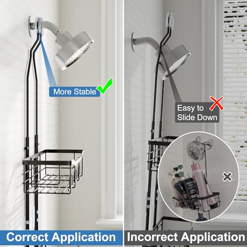 Upgraded Extended Length Shower Organizer with Hooks, Rustproof Shampoo Soap Holder, Large Hanging Bathroom Caddy - color: Black - 2 Tier - Standard