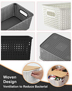 AREYZIN Storage Bins with Bamboo Lids Set of 6 Lidded Storage Container Plastic Baskets Organizer Bins for Organizing Kithen Room Bedroom Office Closet, Sturdy(Black)