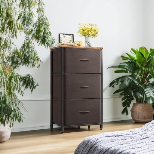 AODK Dresser for Bedroom Nightstand Small Dressers Chest of Drawers End Table for Living Room, Closet Dresser with 3 Storage Drawers Organizer Clothes, Brown - color: Brown