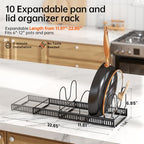 MUDEELA Pots and Pans Organizer Rack for under Cabinet, Expandable 11.81''-22.85'' Pot Lid Kitchen Cabinet Organizer Holder with 10 Adjustable Compartment Cutting Board Organizer for Pan Lid, Bakeware - style: 10 Dividers-Black