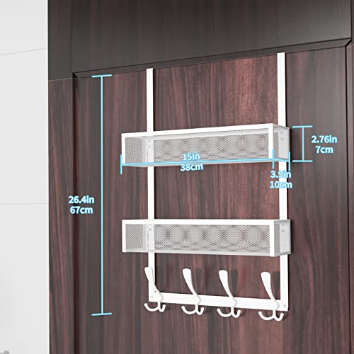 Kaiferty Over The Door Hooks Organizer,Coat Rack with 12 Hooks and 2 Mesh Baskets,Back of Door Storage Organizer for Bathroom,Bedroom,Kitchen,Office(White) - color: 2 Upgrated Baskets-White