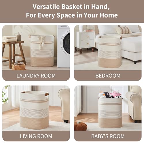 AINUOQI Laundry Basket with Handles - Blanket Basket & Hampers for Bedroom Aesthetic, Laundry Hamper & Blanket Storage for Living Room, Clothes Hamper, Tall, Large 17" x 14" x 22”, Off-white - color: Off-white, size: 85L
