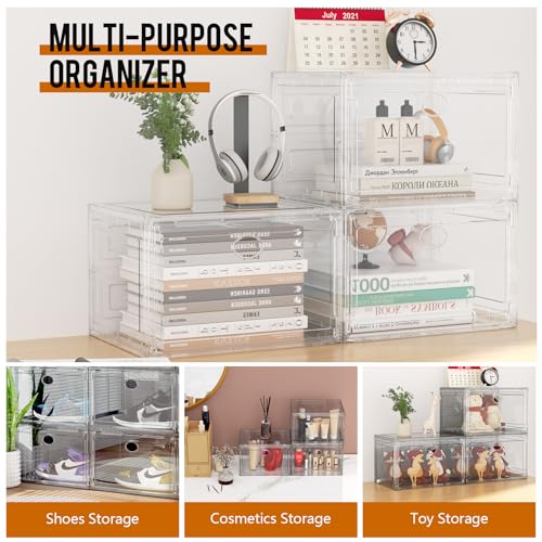 KEFA XL Shoe Storage Box Organizer, 8 Pack Shoe Boxes Clear Plastic Stackable, Sneaker Display Case Container Fit for US 13 (Side 8 PACK CLEAR) - color: 8 PACK CLEAR