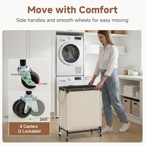 StorageWorks 2 Section Laundry Hamper, Rolling Laundry Cart with Wheels and Handles, Laundry Room Double Sorter for Organizer and Storage, 26.4 Gal(100L), Beige - color: Beige, size: 100L(2-Section)