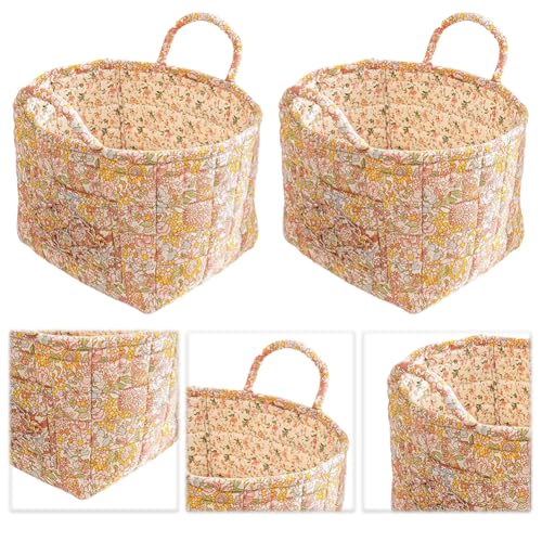 Boho Fabric Storage Basket, Boho Floral Laundry Baskets, Folding Bohemian Style Puffer Quilted Tote, Spring Vintage Storage Bag Organizer Large Capacity with Handle & Front Pocket - color: Yellow