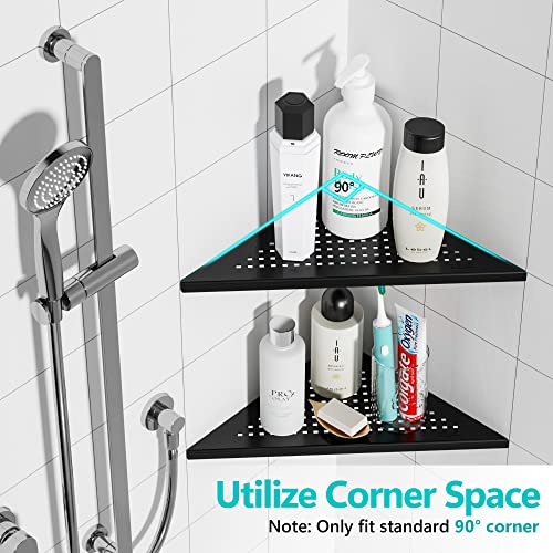 Qeke 2 Pack Bathroom Corner Shelf, Recessed 12" Corner Shower Shelf, SUS304 Stainless Steel Triangular Wall Mount, No Drilling, Matte Black - color: Matte Black, size: 12"- 2 Pack