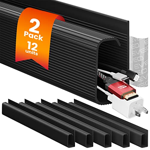 EVEO Cable Management Under Desk Kit (12 Units) - Under Desk Cable Management Cord Hider, Cable Hider Cord Management, Cable Organizer, Cord Organizer Tray - 192'' J Channel (12X16) - Black - color: Black, size: 12 units