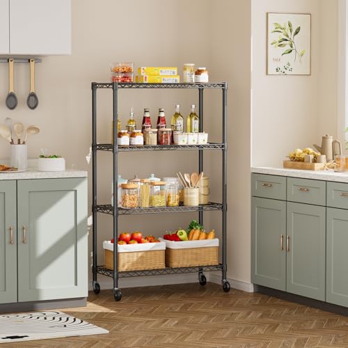 Golpart 4 Tier Shelves Storage Shelf Wire Closet Bathroom Organizers Metal Pantry Kitchen Garage Shelving Unit Laundry Room Organization Home Rack Net Basket Black 14”D X 36”W X 58”H - color: Black, size: 4 shelves (14 "D X 36 "W X 58.2 "H)