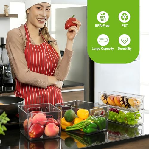 Hudgan Pantry Organizers Storage, Set of 8 Clear Organizer Bins 4 Large and 4 Small Stackable Storage Containers for Fridge Freezer, Kitchen Cabinet, Under Sink - size: 4S+4L