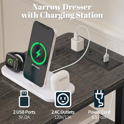Yoobure LED Narrow Nightstand with Charging Station - Slim Dresser for Bedroom Narrow Side Table Storage Cabinet, Small Dressers Chest of Drawers, Tall Skinny Night Stand End Table for Small Spaces - color: Grey