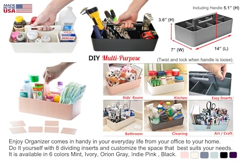 New Plastic Portable Makeup Organizer Caddy Tote Divided Basket Bin with Handle, for Bathroom Storage - Holds Blush Makeup Brushes, Eyeshadow Palette, Lipstick - Extra Large Made In USA (Mint) - color: Mint