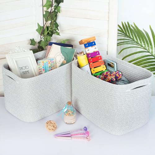 MINTWOOD Design 3-Pack Decorative Woven Storage Baskets for Shelves, Cube Bin Box for Organizing Books, Shoes, Dog Toys, Pantry Closet and Living Room Organizer, Light Gray Mix - color: Light Gray Mix