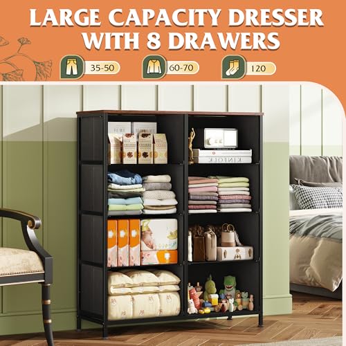 WLIVE Fabric Dresser for Bedroom, Tall Dresser with 8 Drawers, Storage Tower with Fabric Bins, Double Dresser, Chest of Drawers for Closet, Playroom, Dormitory, Pattern - color: Pattern, style: General