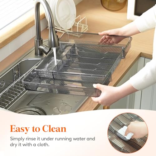 Lifewit Silverware Organizer for Kitchen Drawer, Expandable Utensil Tray for Spoons Forks Knives, Adjustable Flatware Cutlery Holder Storage, Black