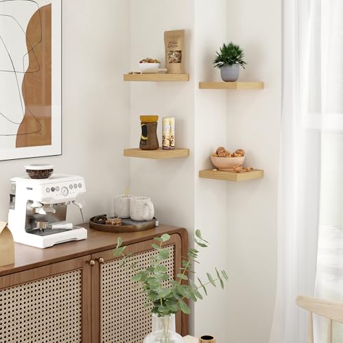 Fun Memories Floating Shelves for Wall - 7.5 Inch Square Shelves with Invisible Brackets, Small Wall Shelf for Living Room, Bathroom, Bedroom, and Kitchen Decor Oak Set of 3 - color: Oak, size: 7.5"W x 7.5"D - 3P