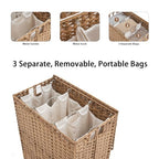 Laundry Hamper with Wheels&Lid, 50.2 Gallons(190L) Rolling Laundry Basket with Wheels, 3-Section Laundry Hamper, Handwoven Rattan Clothes Hamper with 6 Removable Liner& 3 Mesh Laundry Bags, Natural - color: Natural