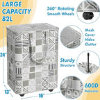 Simple Houseware Large 82L Laundry Basket with Wheels, Collapsible Waterproof Hamper with Handles and Mesh Cover, Geometric Gray - color: Gray