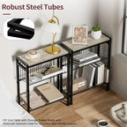 Narrow Side Table for Small Space, 3-Tier End Table with Magazine Holder, Slim Nightstand with Wire Shelf, Skinny Bedside Table in Living Room, Bedroom, Study, Kitchen and Balcony(Greige) - color: Upgrade-greige
