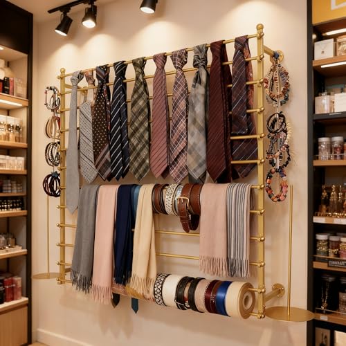 12 Layers 120cm Gold Wall Display Stand Wrapping Paper Ribbon Organizer Holder Storage Scarf Tie Belt Towel Spool Sewing Tool Hijab Metal Shelving for Home, Retail Stores, Flower Shop, Studio - color: Gold, size: L: 47.2 in, H: 47.2 in