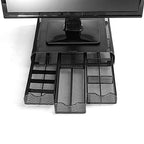 Mind Reader Monitor Stand, Ventilated Laptop Riser, Desktop Organizer, Storage, Metal Mesh, 13.25"L x 12.5"W x 3"H, Black