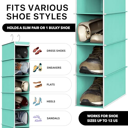 Simple Houseware 10 Shelves Hanging Shoes Organizer Holder for Closet, Turquoise - color: Turquoise, size: 1-Pack
