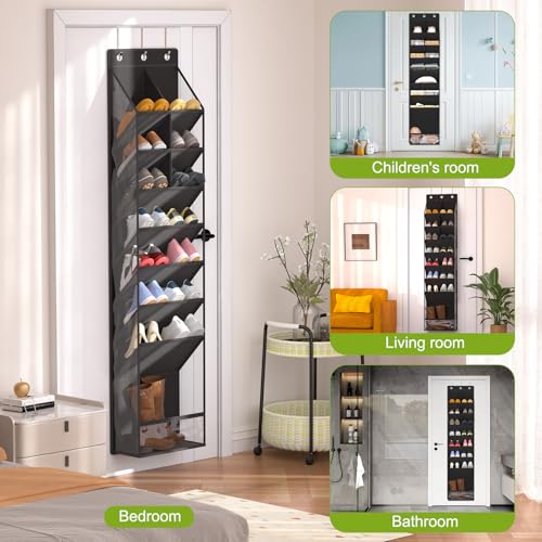 VERONLY Over the Door Shoe Organizer, Hanging Shoe Rack for Closet with 16-20 Pairs Capacity, Foldable Storage for Shoes, Boots, Sneakers, for Dorm Room, Apartment, Small Spaces（Black - style: Classic