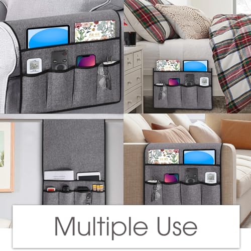Joywell Remote Control Holder for Couch, Armchair Caddy Recliner Armrest Organizer Non Slip Sofa Arm Chair Caddie with 6 Pocket Storage for Magazine, Tablet, Phone, iPad, Grey - color: Grey, size: 19'' x 35''