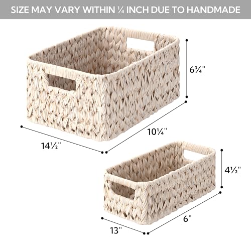 GRANNY SAYS Wicker Baskets for Organizing, Wicker Storage Basket for Shelf, Woven Baskets Oraganizer, Waterproof Vanity Basket for Towel, Home Organization, 3-Pack - color: Butter Milk, size: 14½"L x 10¼"W x 7"H + 2x 13"L x 6"W x 4½"H