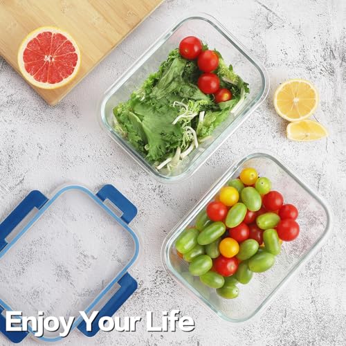 HOMBERKING 24pc Glass Food Storage Containers with Lids, Glass Meal Prep Containers, Airtight Bento Boxes, BPA Free & Leak Proof, Pantry Kitchen Storage(12 lids & 12 Containers) - Deep Blue - color: Deep Blue