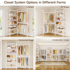L2 Wall Mounted Closet System, Industrial Pipe Clothing Rack Clothes Racks with 2 Telescopic Rod & 6 Shelves, Heavy Duty Closet Organizers System in Wardrobe Closet, White - color: White