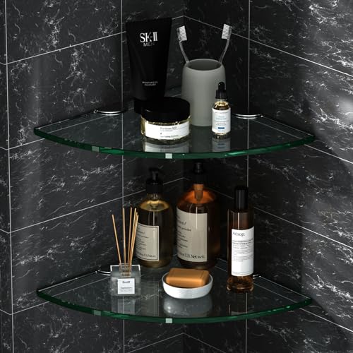 Corner Glass Shower Caddy 4 Pack 8MM-Thick Tempered Glass Shelf No Drilling Wall Mount Corner Mounted Shelves Space Saver Adhesive Bathroom Home Shelf Shampoo Holder Organizer Strong Adhesion - color: 4pack