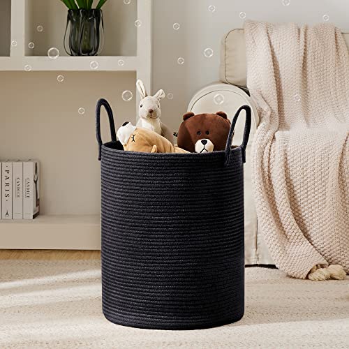 YOUDENOVA Woven Rope Laundry Hamper Basket, 58L Tall Laundry Basket, Baby Nursery Hamper for Blanket Storage in Bedroom-Large- Black - color: Black, size: Tall (58L )