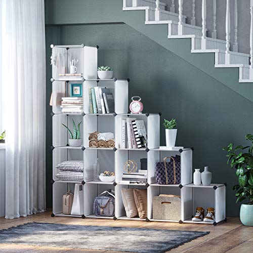 C&AHOME Cube Storage Organizer, 16-Cube Shelves Units, Plastic Storage Cubes, DIY Closet Organizer, Modular Closet Storage Shelves Ideal for Home, 48.4" L × 12.4" W × 48.4" H Transparent SUM3016W - color: Transparent White