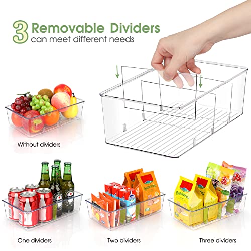 ZIZOTI Snack Organizer for Pantry Shelf, 8 Pack Clear Plastic Pantry Storage Bins with 3 Dividers for Snacks, Spices, Chips Food Organizer, Stackable Pantry Organizers for Kitchen, Fridge, Cabinet - color: 8 Pack