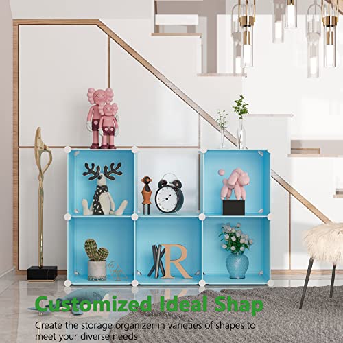 C&AHOME Cube Storage Organizer, 6-Cube Shelves Units, Closet Cabinet, DIY Plastic Modular Book Shelf, Ideal for Bedroom, Living Room, Office, 36.6" L x 12.4" W x 36.6" H Blue UPCS06L - color: Blue