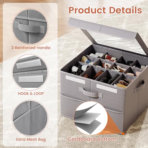 PHINOX Shoe Organizer for Closet, Fits 12-24 Pairs, Shoe Storage Bins with Clear Cover and Reinforced Handles, Foldable Shoe Storage Organizer, Space Saving Shoe Holder for Wardrobe, 2 Pack Gray - color: Gray, size: 2 Pack-17''L x 17''W x 12.5'' H