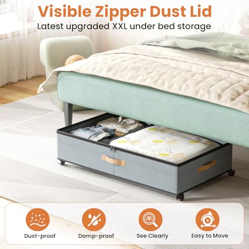 Storage Box,Under Bed Storage with Wheels 72L XXL Under the Bed Storage Containers Large, 10‘’ Tall Adjustable Storage for Underbed with Lids, Rolling for Shoes, Clothes, Blankets, Grey - color: Grey