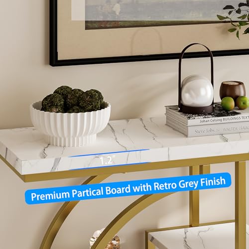GiftGo Narrow Console Table for Entryway Industrial 4-Tier Sofa Table Behind Couch with Circle Base Rustic Wooden Accent Tables with Storage Shelves for Living Room, Hallway, Foyer (Gold and White) - color: Gold and White