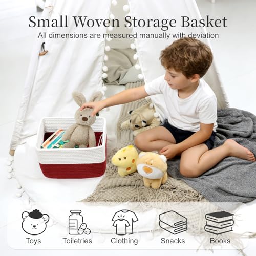 Hopegiver 3 Pack Rainbow Woven Storage Baskets for Shelves, 11x8x7 Inch Cotton Rope Decorative Organizer Bins for Blanket Clothes Book Baby Pet, Colorful Toy Basket for Playroom, Kids Room, Nursery - color: White Red, size: 11"x8"x7",3-Pack