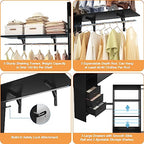 iSunirm 8FT Closet System, 96'' Closet Organizer System with 3 Hanging Rods, Wall Mount Bedroom Wardrobe with 3 Drawers Walk-in Closet, Adjustable Cloth Garment Rack from 5 to 8FT (Cut to Fit), Black - color: Black