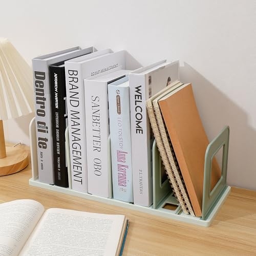 BAYTORY Gradient Desk File Holder, Vertical File Organizer with Adjustable Dividers, Desktop Book Organizer, Binder Shelf for Office Desk (4 Slots, Green) - color: Green