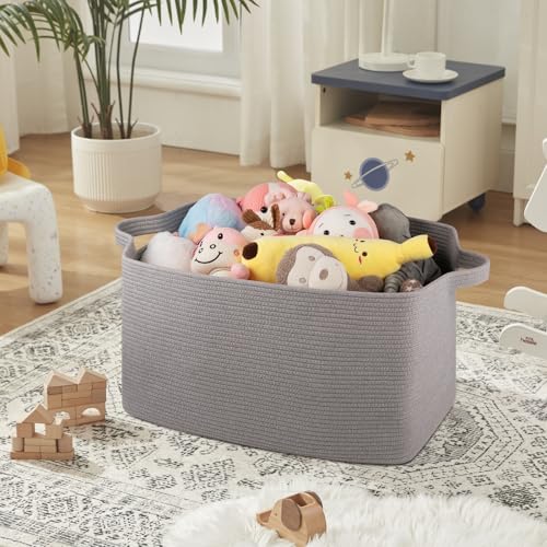 OIASKET Extra Large Blanket Basket, 24" x 16.9" x 14.2" Woven Storage Basket for Living Room, Rectangle Nursery Blanket Storage for Toys, Towels, Dirty Clothes (Light Grey) - color: Light Grey, size: 24"x16.9"x14.2"