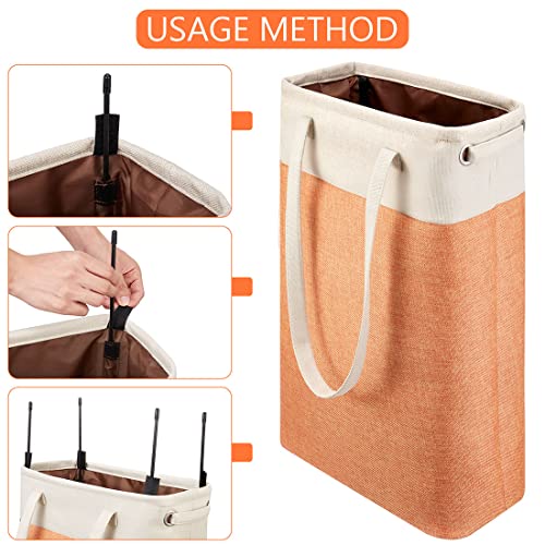 i BKGOO Laundry Basket with Handles Beige&Orange Slim Laundry Bin Collapsible Dirty Clothes Basket Narrow Laundry Bag Foldable Dirty Hamper for Camping, Dorms, Apartments - color: Beig&Orange